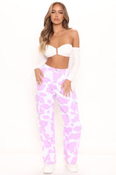 Only A Work Of Art Printed Cargo Jeans - Lavender Ins Street